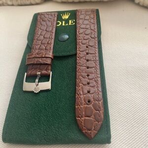 Rolex Brown Croc-Embossed Leather Watch Strap with Silver Buckle